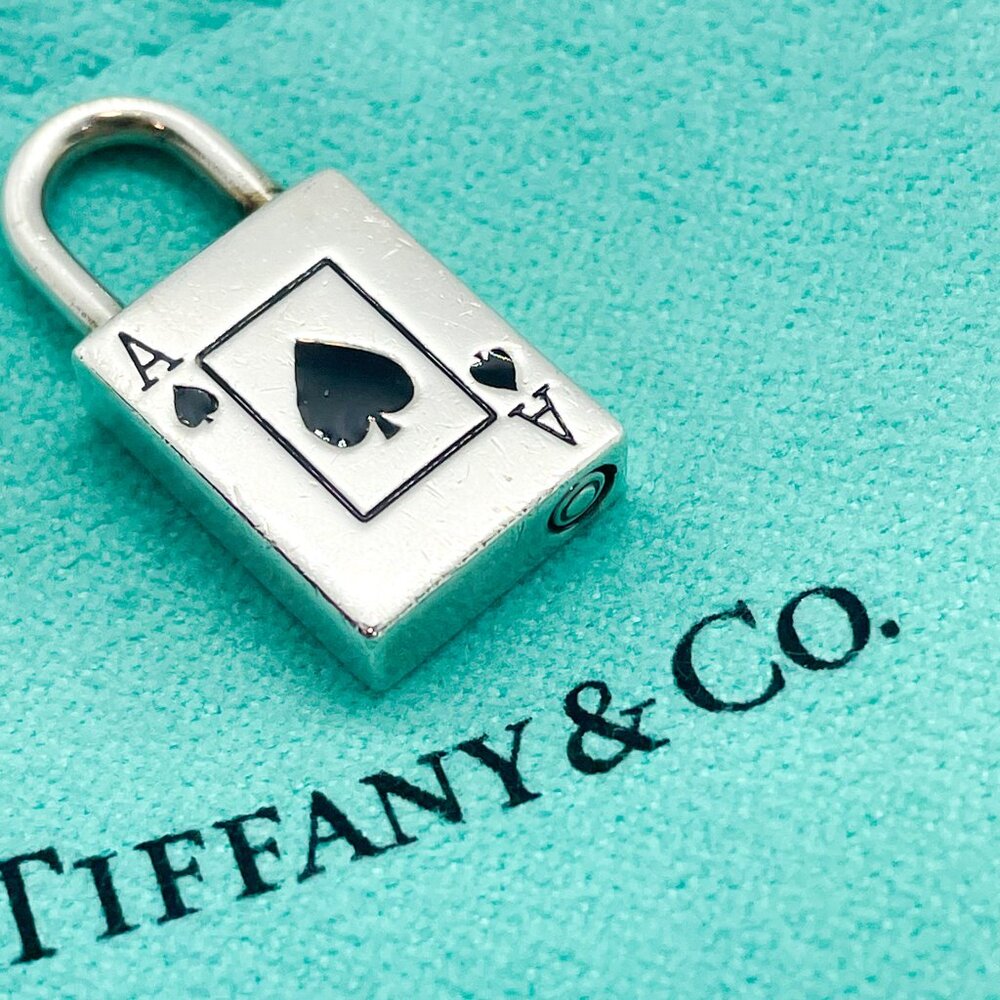 Tiffany & Co. Rare Ace of Spades Black Enamel Padlock Pendant Charm - Picture 6 of 12